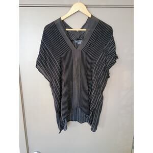 Vince Black & White Striped 100% Silk Oversized VNeck Tunic Poncho Blouse luxury